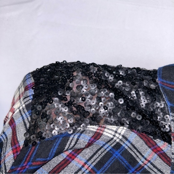 Express Shirt Western Boyfriend Flannel Plaid Sequin Button Down Long Sleeve Top - Picture 6 of 14